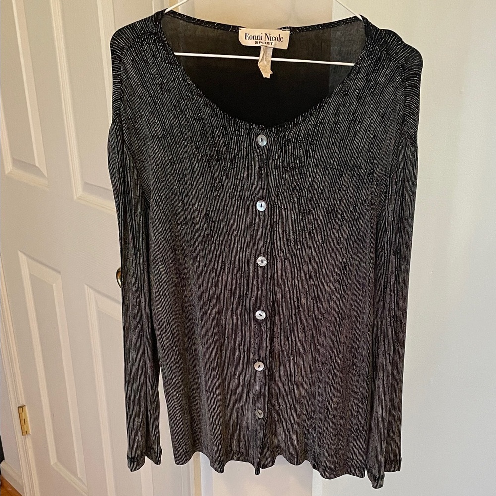 Vintage Ronni Nicole Black Long-Sleeve Button Front Top